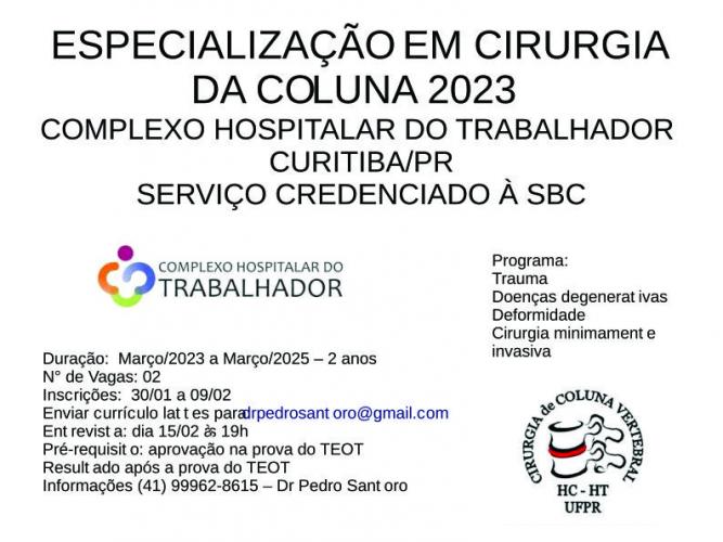 ESPECIALIZAÇÃO EM CIRURGIA DA COLUNA 2023