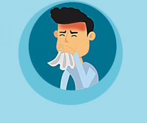 Ilustração de pessoa com sintomas da covid, Febre e tosse