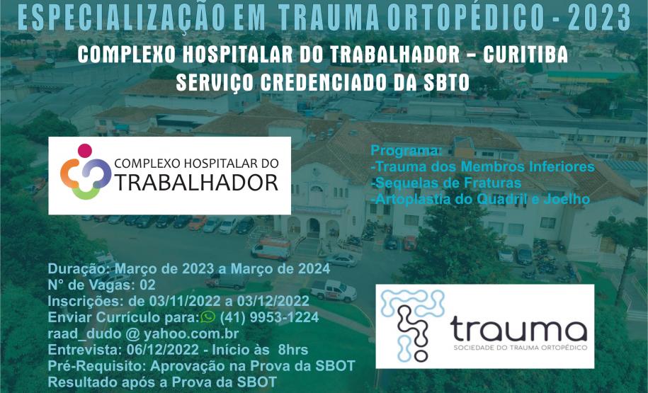 CHT abre inscrições para seleção ao Programa de Especialização em Trauma Ortopédico