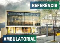 Fachada projetada para o novo Ambulatório do Complexo Hospitalar do Trabalhador, destacando o texto Referência Ambulatorial.